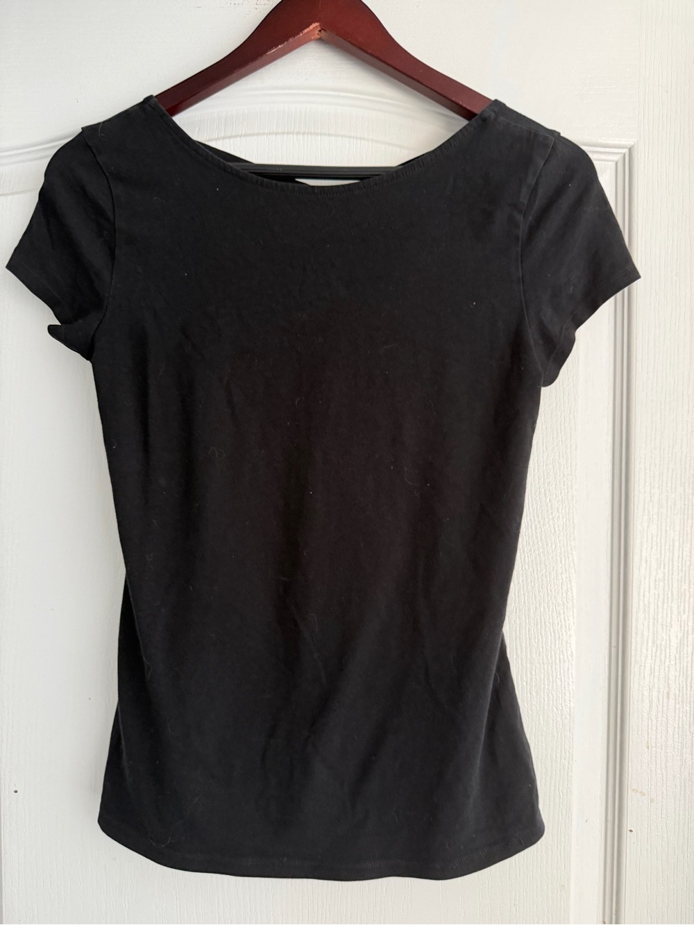 Express Black Short-Sleeve Crewneck Tee with open crisscross in back